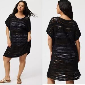 Torrid Womens Mini Crochet Short Sleeve Cover Up Dress Plus Size 1X Black Swim